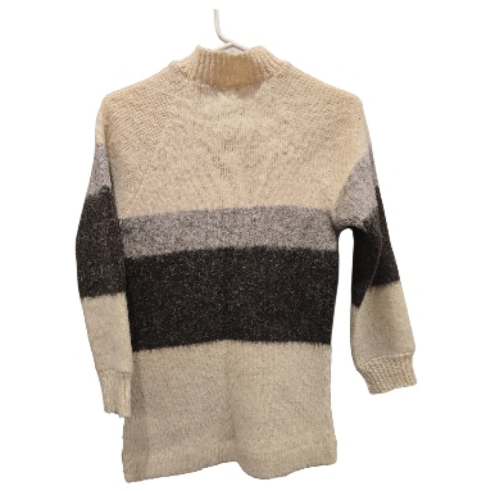 Vtg Icewool Iceland Wool Sweater 100% Wool Ivory Gray Brown Long Sleeve Tunic M - Picture 2 of 6